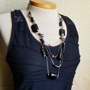 Dangle chain beaded black and purple necklace